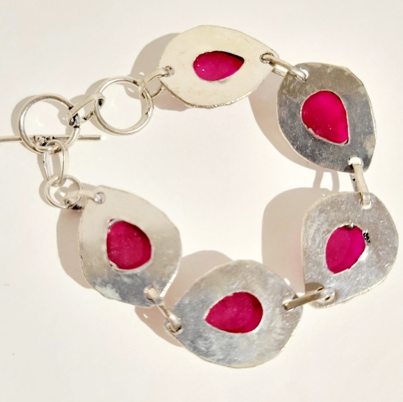 Natural Raw Cut Ruby 925 Silver Bracelet - Picture 3 of 4